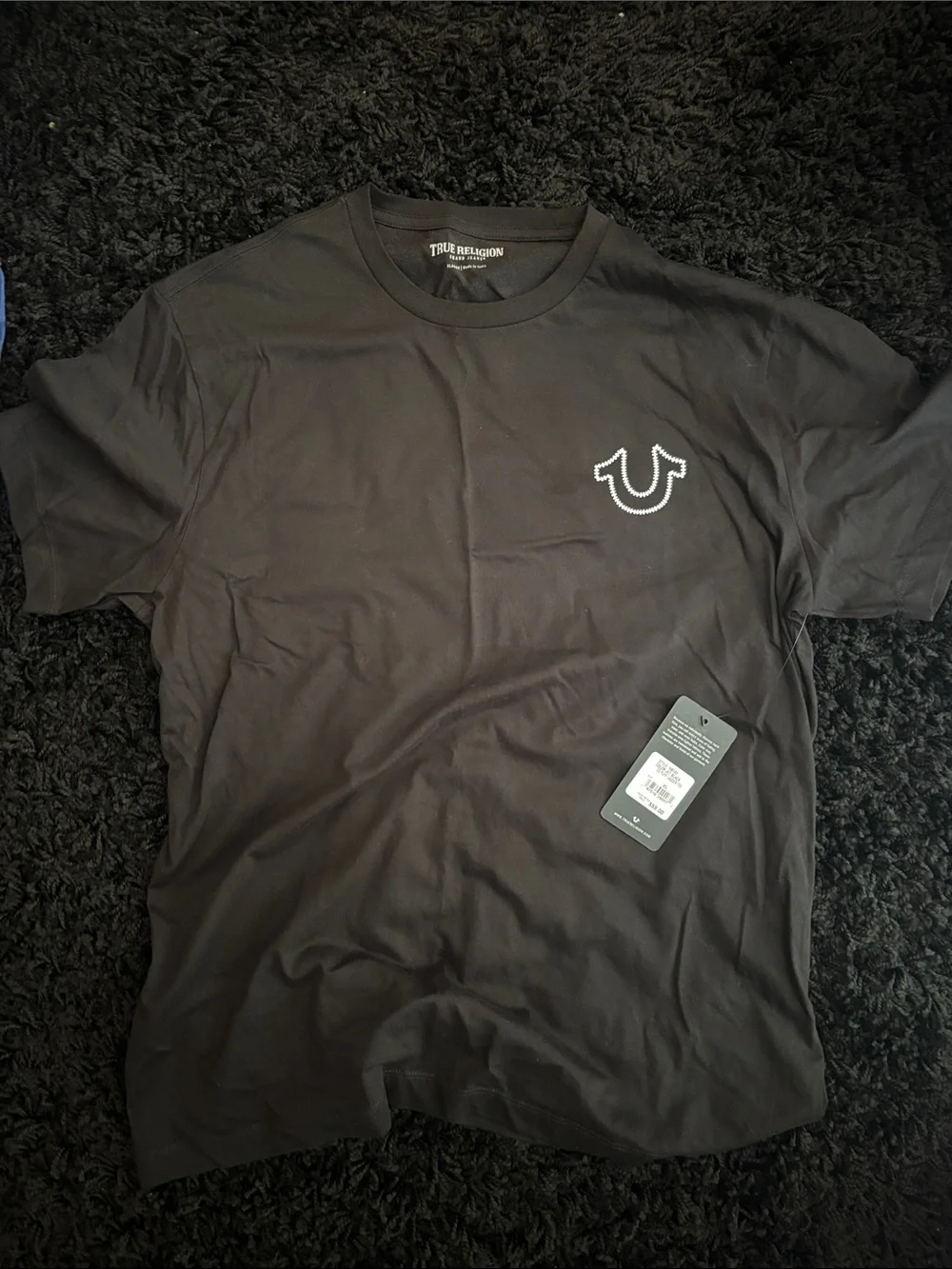 True Religion Black Short-Sleeve Tee with White Horseshoe Logo